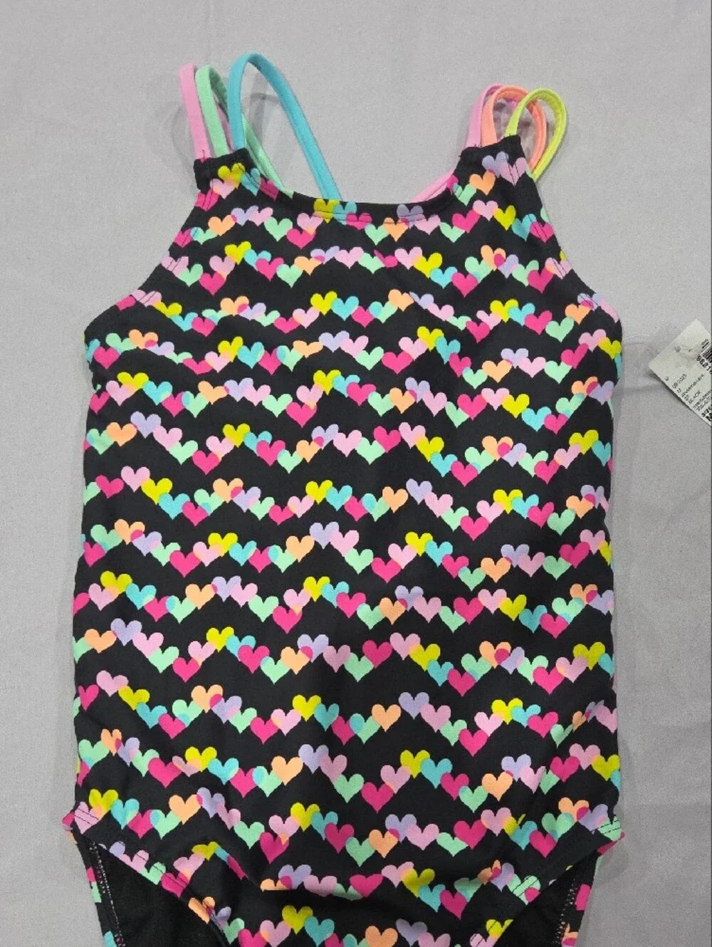 NWT Children's Place Black Heart-Print One-Piece Swimsuit, Size M 7/8